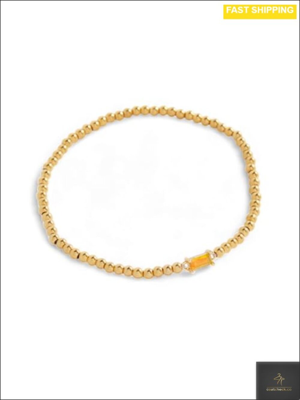 Gold Beaded Birthstone Bracelet Cubic Zirconia Stretch Stackable